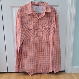 Izod Men's Orange and Blue Plaid Button Down Shirt
